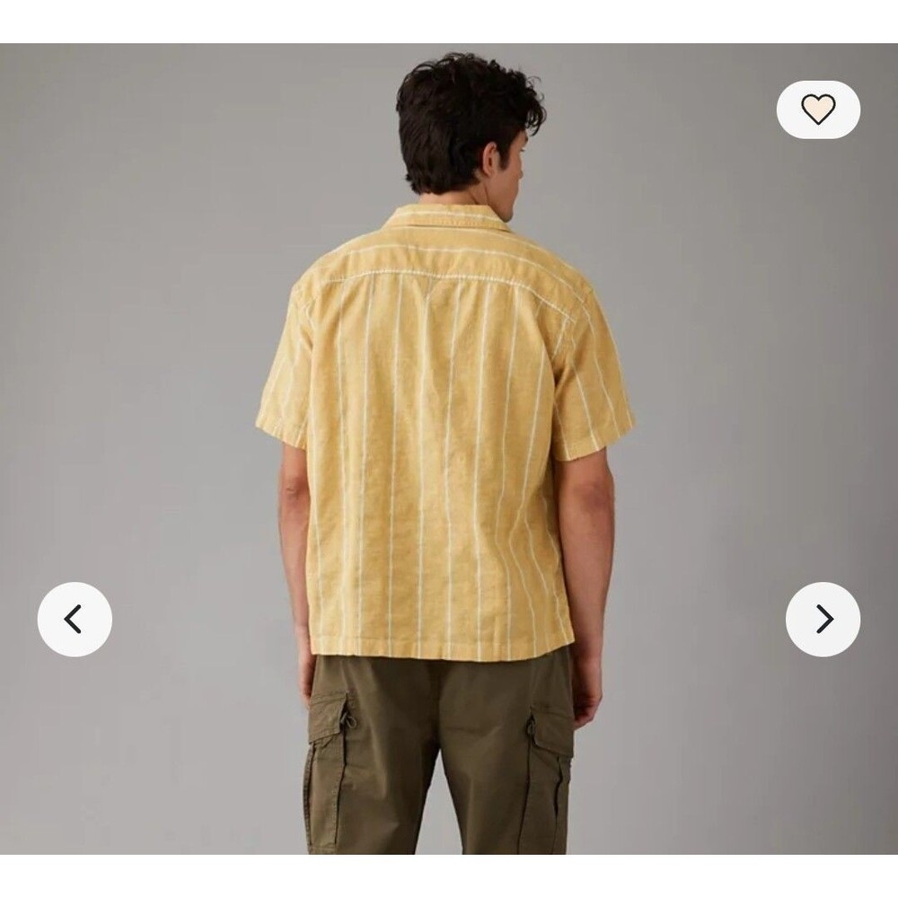 American Eagle Poolside Striped Button-Up Shirt Yellow Mens XXL - Picture 2 of 11